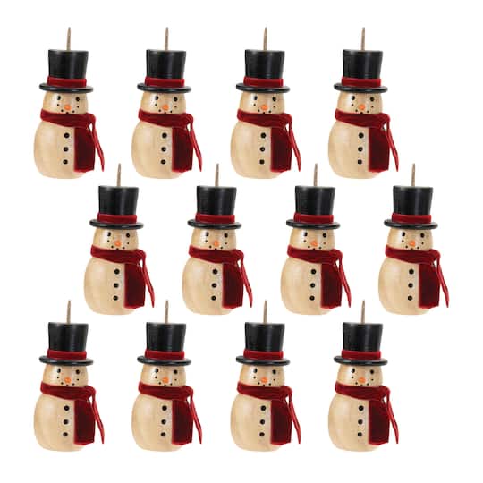 Wooden Snowman Christmas Ornaments, 12ct. By Melrose in Brown/Black/Red | 4" | Michaelsยฎ